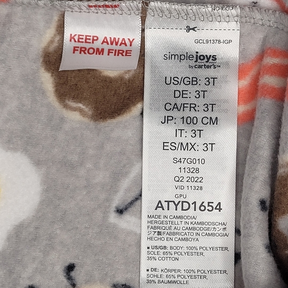 Carter's Boys Fleece Zip-up Footed Pajamas Breakfast Theme 3T - Picture 6 of 8